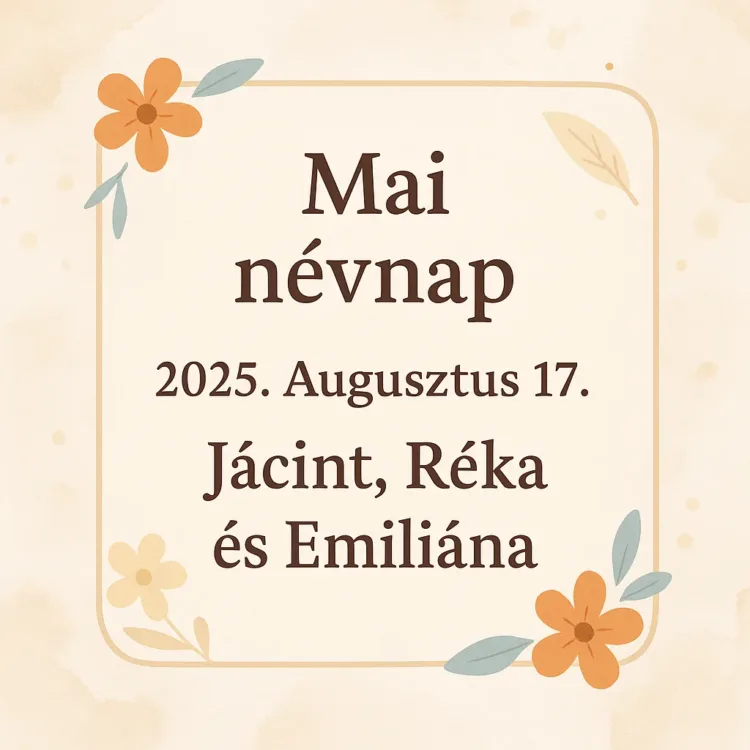 Mai névnap – Augusztus 17. Jácint, Réka és Emiliána Mai névnap – Augusztus 17.: Jácint, Réka és Emiliána