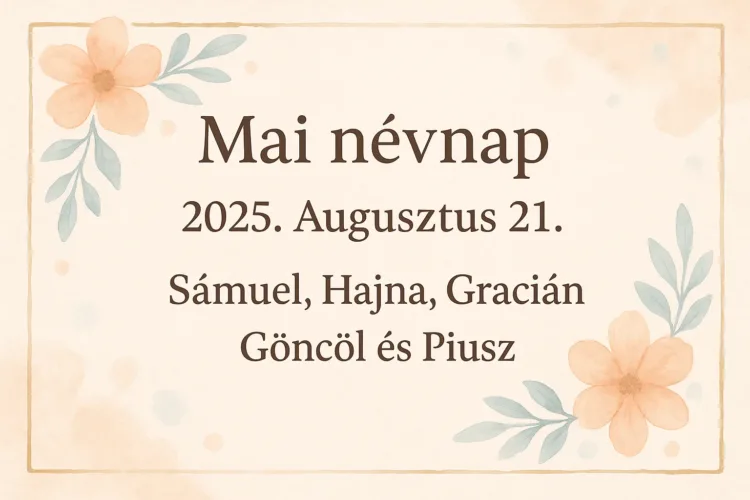 Mai névnap – Augusztus 21. Sámuel, Hajna, Gracián, Göncöl és Piusz Mai névnap – Augusztus 21.: Sámuel, Hajna, Gracián, Göncöl és Piusz
