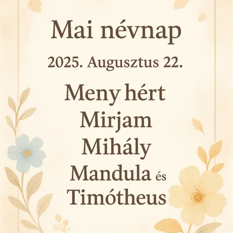 Mai névnap – Augusztus 22.: Menyhért, Mirjam, Mihály, Mandula és Timótheus