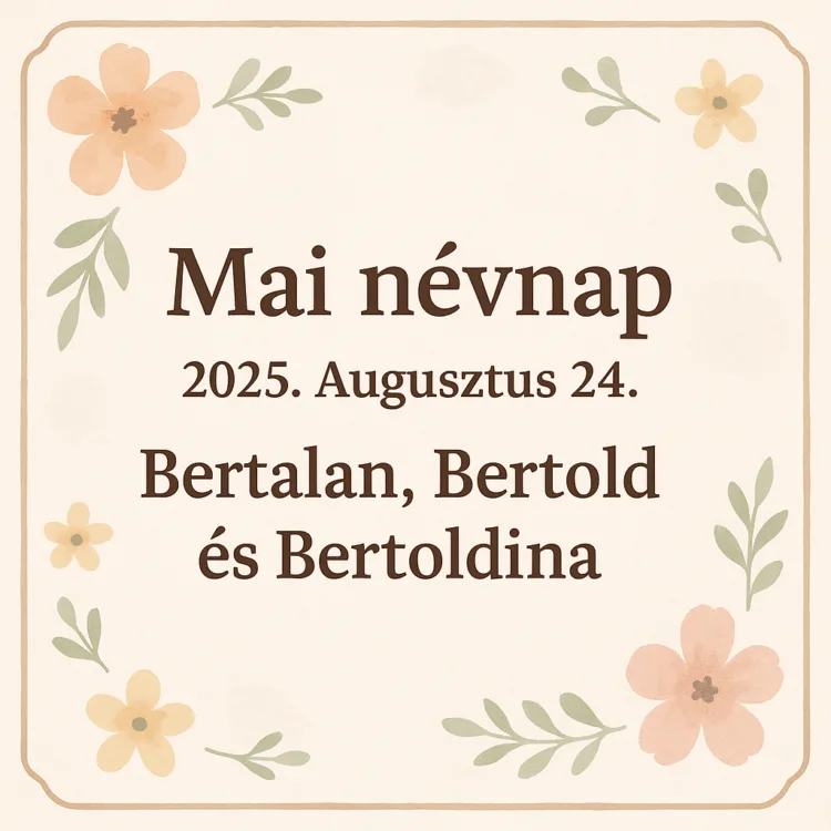 Mai névnap – Augusztus 24.: Bertalan, Bertold és Bertoldina