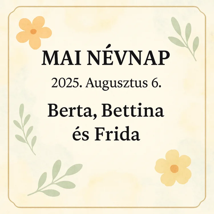 Mai névnap – Augusztus 6. Berta, Bettina és Frida Mai névnap – Augusztus 6.: Berta, Bettina és Frida