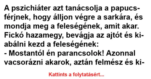 Vicc: A pszichiáter azt tanácsolja a papucsférjnek