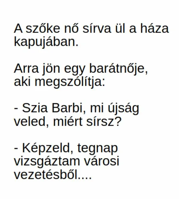 Vicc: A szőke nő sírva ül a háza kapujában - Vicc: A szőke nő sírva ül a háza kapujában –