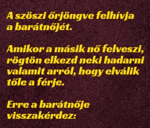 Vicc: A szöszi őrjöngve felhívja a barátnőjét –