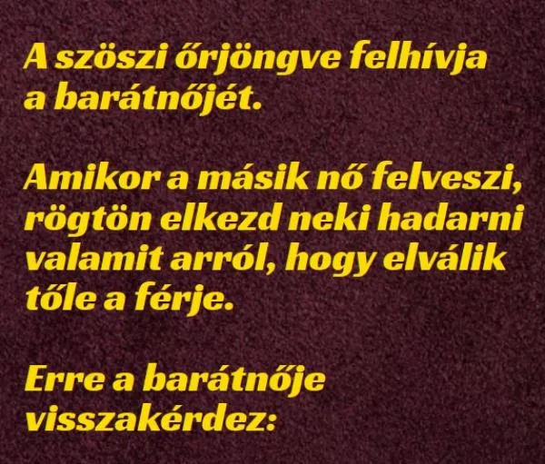 Vicc: A szöszi őrjöngve felhívja a barátnőjét - Vicc: A szöszi őrjöngve felhívja a barátnőjét –