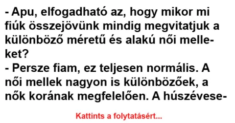 Vicc: Apu, elfogadható az, hogy mikor mi fiúk összejövünk