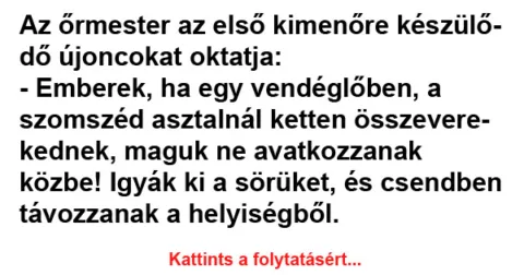 Vicc: Az őrmester az első kimenőre készülődő újoncokat oktatja