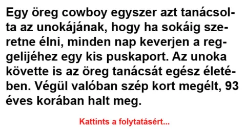 Vicc: Egy öreg cowboy egyszer azt tanácsolta az unokájának