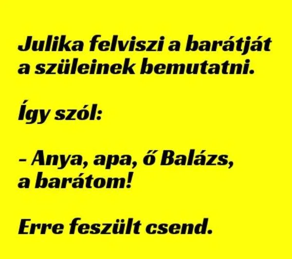 Vicc: Julika felviszi a barátját a szüleinek bemutatni…..