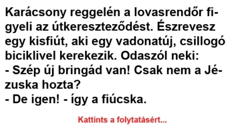 Vicc: Karácsony reggelén a lovasrendőr