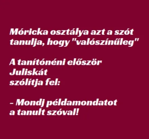 Vicc: Móricka osztálya azt a szót tanulja, hogy 'valószínűleg' - Vicc: Móricka osztálya azt a szót tanulja, hogy ‘valószínűleg’ –