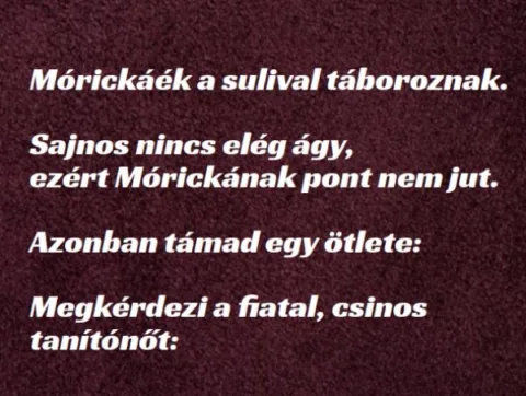 Vicc: Mórickáék a sulival táboroznak. Mórickának pont nem jut –
