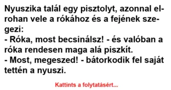 Vicc: Nyuszika talál egy pisztolyt, azonnal elrohan vele a rókához