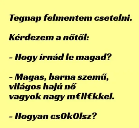 Vicc: Tegnap felmentem csetelni Vicc: Tegnap felmentem csetelni