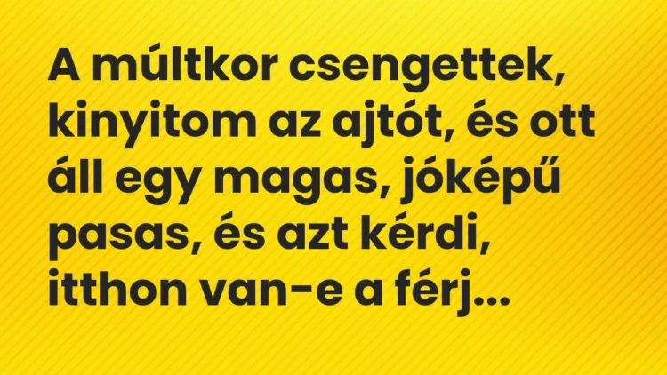 Vicc: A múltkor csengettek, kinyitom az ajtót, és ott áll egy magas, jóképű pasas, és…