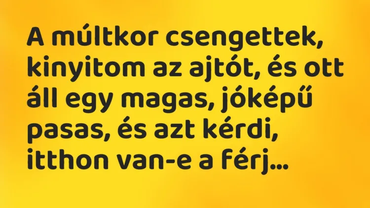 Vicc: A múltkor csengettek, kinyitom az ajtót, és ott áll egy magas, jóképű pasas, és…