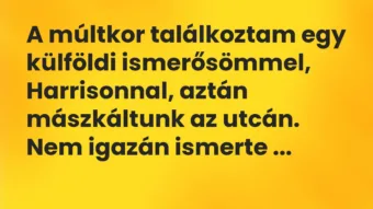 Vicc: A múltkor találkoztam egy külföldi ismerősömmel, Harrisonnal, aztán mászkáltunk…