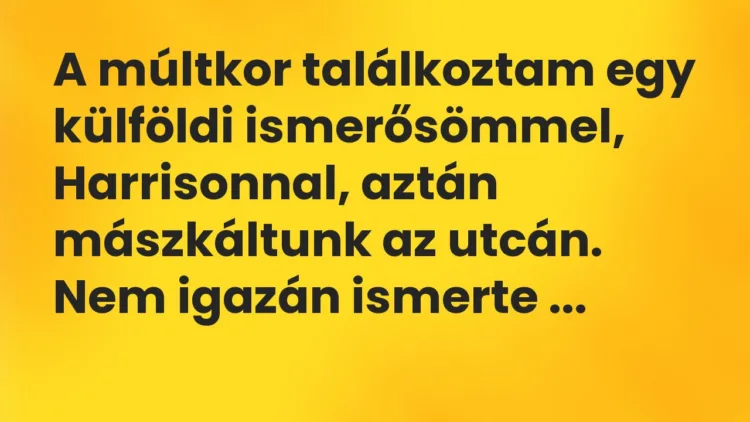 Vicc: A múltkor találkoztam egy külföldi ismerősömmel, Harrisonnal, aztán mászkáltunk…