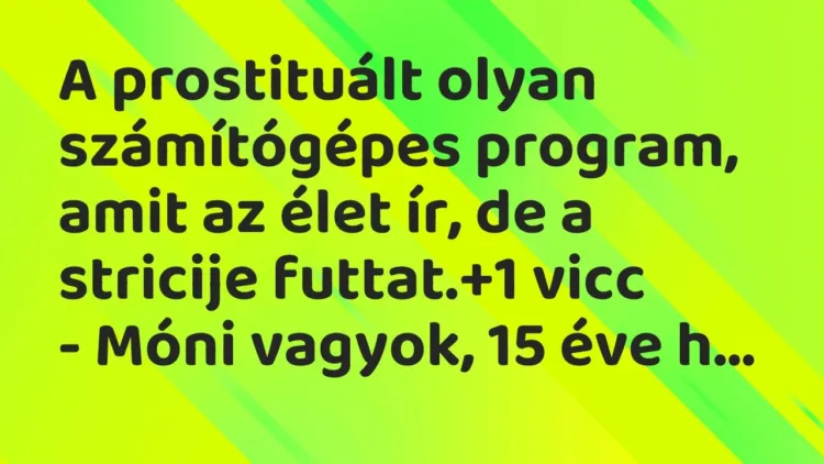 Vicc: A prostituált olyan számítógépes program, amit az élet ír, de a stricije… Vicc: A prostituált olyan számítógépes program, amit az élet ír, de a stricije…