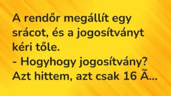 Vicc: A rendőr megállít egy srácot, és a jogosítványt kéri tőle. – Hogyhogy…