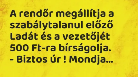 Vicc: A rendőr megállítja a szabálytalanul előző Ladát és a vezetőjét 500 Ft-ra…