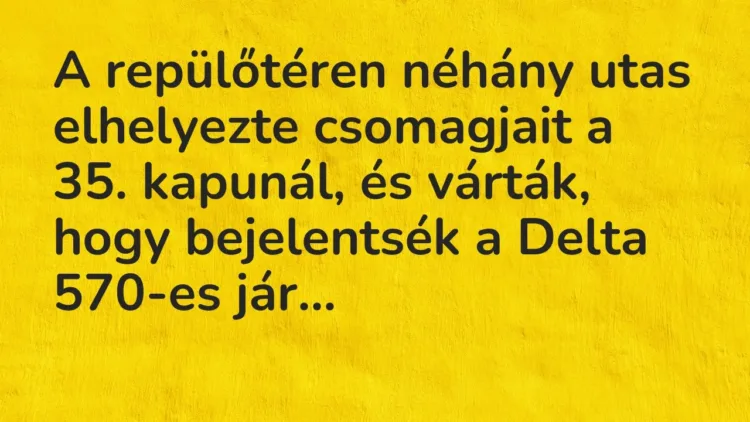 Vicc: A repülőtéren néhány utas elhelyezte csomagjait a 35. kapunál, és várták, hogy… Vicc: A repülőtéren néhány utas elhelyezte csomagjait a 35. kapunál, és várták, hogy…