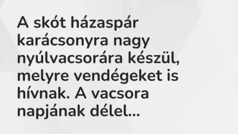 Vicc: A skót házaspár karácsonyra nagy nyúlvacsorára készül, melyre vendégeket is…