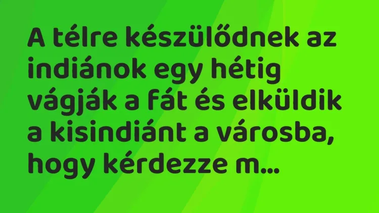 Vicc: A télre készülődnek az indiánok egy hétig vágják a fát és elküldik a kisindiánt… Vicc: A télre készülődnek az indiánok egy hétig vágják a fát és elküldik a kisindiánt…