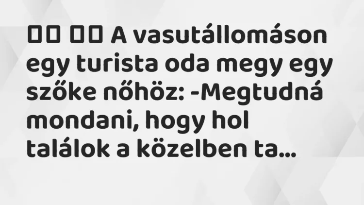 Vicc:
A vasutállomáson egy turista oda megy egy szőke nőhöz: … Vicc:
A vasutállomáson egy turista oda megy egy szőke nőhöz: …