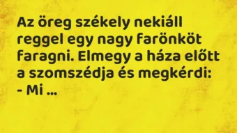 Vicc: Az öreg székely nekiáll reggel egy nagy farönköt faragni. Elmegy a háza előtt a…