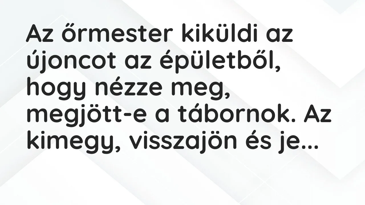 Vicc: Az őrmester kiküldi az újoncot az épületből, hogy nézze meg, megjött-e a…