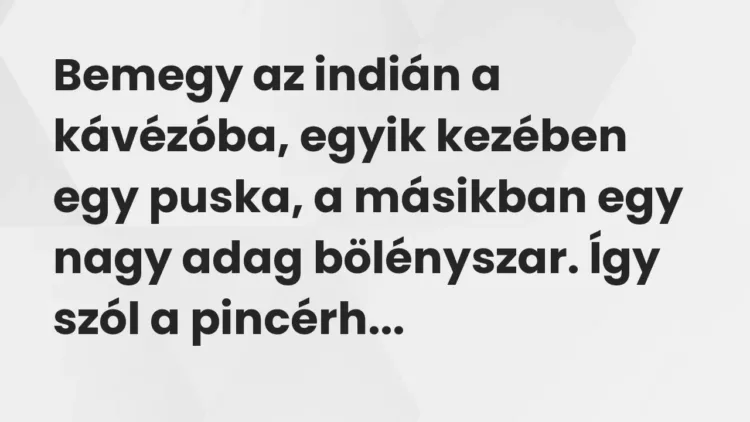 Vicc: Bemegy az indián a kávézóba, egyik kezében egy puska, a másikban egy nagy adag… Vicc: Bemegy az indián a kávézóba, egyik kezében egy puska, a másikban egy nagy adag…