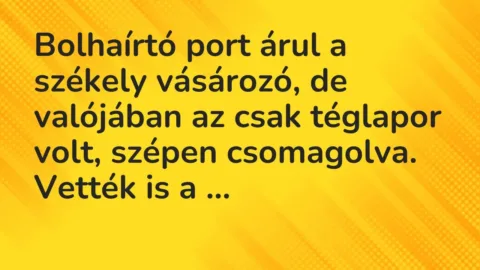 Vicc: Bolhaírtó port árul a székely vásározó, de valójában az csak téglapor volt,…