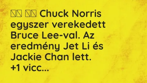 Vicc: 
		  
		  Chuck Norris egyszer verekedett Bruce Lee-val. Az eredmény …