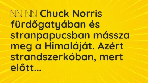 Vicc: 
		  
		  Chuck Norris fürdőgatyában és stranpapucsban mássza meg a…