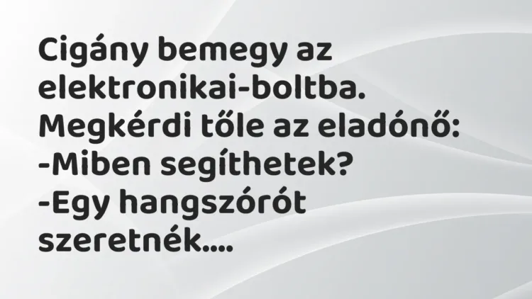Vicc: Cigány bemegy az elektronikai-boltba. Megkérdi tőle az eladónő:
-Miben… Vicc: Cigány bemegy az elektronikai-boltba. Megkérdi tőle az eladónő:
-Miben…