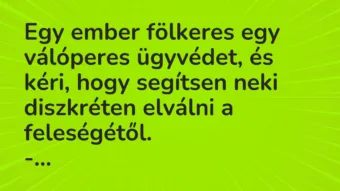 Vicc: Egy ember fölkeres egy válóperes ügyvédet, és kéri, hogy segítsen neki…