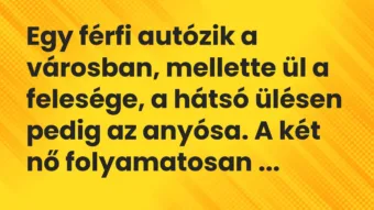 Vicc: Egy férfi autózik a városban, mellette ül a felesége, a hátsó ülésen pedig az…