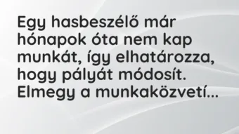 Vicc: Egy hasbeszélő már hónapok óta nem kap munkát, így elhatározza, hogy pályát…