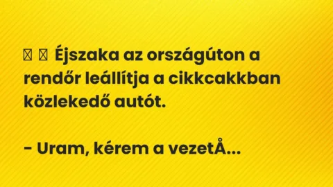Vicc: 
	    	    Éjszaka az országúton a rendőr leállítja a cikkcakkban közlekedő…
