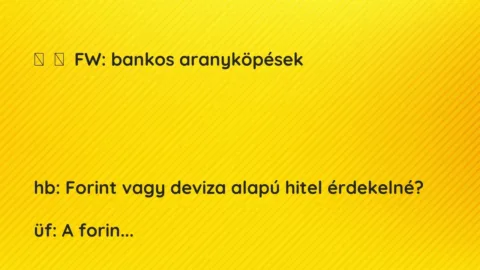 Vicc: 
	    	    FW: bankos aranyköpések








hb: Forint vagy deviza…