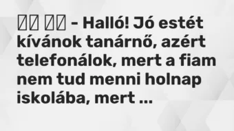 Vicc: – Halló! Jó estét kívánok tanárnő, azért telefonálok, mert …