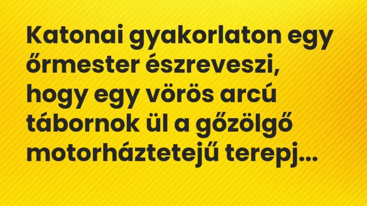 Vicc: Katonai gyakorlaton egy őrmester észreveszi, hogy egy vörös arcú tábornok ül a… Vicc: Katonai gyakorlaton egy őrmester észreveszi, hogy egy vörös arcú tábornok ül a…