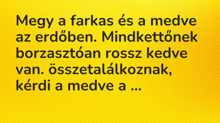 Vicc: Megy a farkas és a medve az erdőben. Mindkettőnek borzasztóan rossz kedve van…. Vicc: Megy a farkas és a medve az erdőben. Mindkettőnek borzasztóan rossz kedve van….