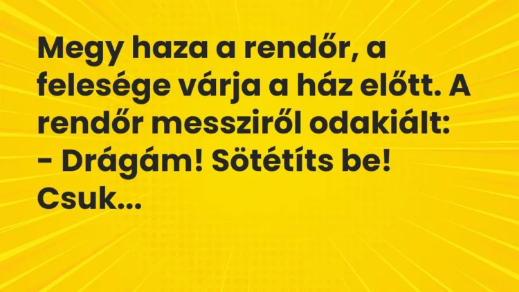Vicc: Megy haza a rendőr, a felesége várja a ház előtt. A rendőr messziről…