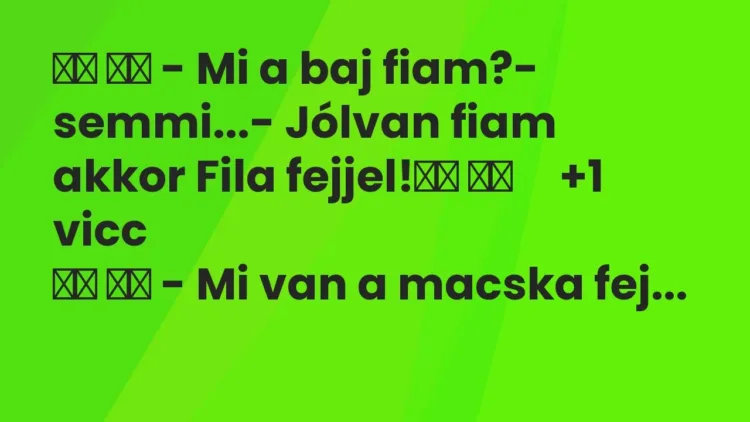 Vicc:
– Mi a baj fiam?- semmi…- Jólvan fiam akkor Fila … Vicc:
– Mi a baj fiam?- semmi…- Jólvan fiam akkor Fila …