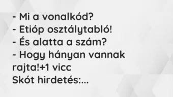 Vicc: – Mi a vonalkód? – Etióp osztálytabló! – És alatta a szám? – Hogy…