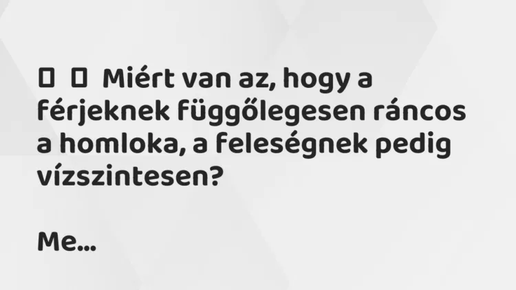 Vicc: Miért van az, hogy a férjeknek függőlegesen ráncos a homloka, a…