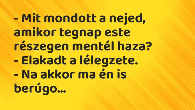 Vicc: – Mit mondott a nejed, amikor tegnap este részegen mentél haza? – Elakadt a…
