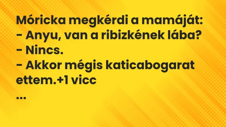 Vicc: Móricka megkérdi a mamáját: – Anyu, van a ribizkének lába? -…